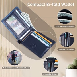 VISOUL Leather Bi-fold Wallets for Men with RFID Blocking Two Tone, Compact Men¡¯s Wallet with 1 ID Window and 2 Cash Compartments, Blue and Navy Blue, Compact Bifold Wallet