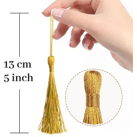 Creatrill 100 Pcs Gold Mini Tassels 13cm/5 Inch with Loops for Bookmarks, Jewelry Making, DIY Projects