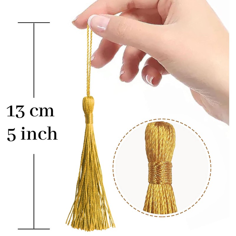 Creatrill 100 Pcs Gold Mini Tassels 13cm/5 Inch with Loops