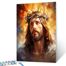 Tucocoo Holy Jesus Portrait Paint by Numbers Kits 16x20 inch Canvas DIY Oil Painting for Adults with Brushes and Acrylic Pigment, Jesus Christ Crown of Thorns Pictures for Home Decor (Without Frame)