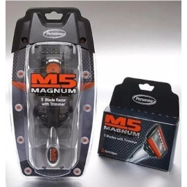 Personna M5 Magnum 5 razor Blades with Trimmer, 12 Cartridges + Razor + Travel Case