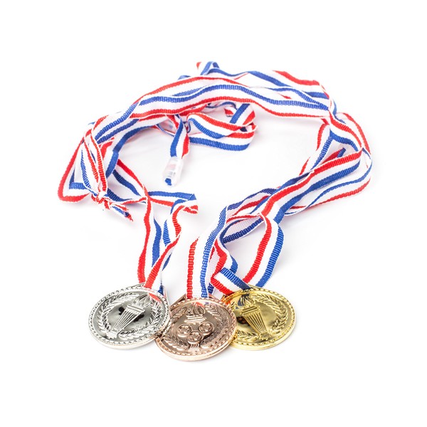 Neliblu Torch Award Olympic Medals (2 Dozen) - Bulk - Gold, Silver, Bronze Medals - Olympic Style Award Medals - First Second Third Winner - Great for Party Favor Decorations and Awards