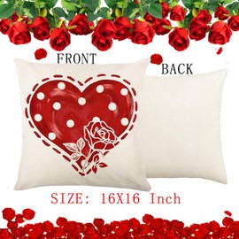 Valentines Day Pillow Covers 16 x 16 Inch Set of 4 BigRed Polka Dot Heart Small Hearts Pattern Valentine Throw Pillows Decorative Cushion Cases Valentines Decorations