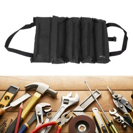 Tool Roll Organizer Bag, Roll Up Tool Bag 5 Zipper Pockets Portable Oxford Cloth Electricians Wrench Organizer Tool Pouch for HVAC Repairman, Carpenter, Plumber, Framer, Electrician (Black)
