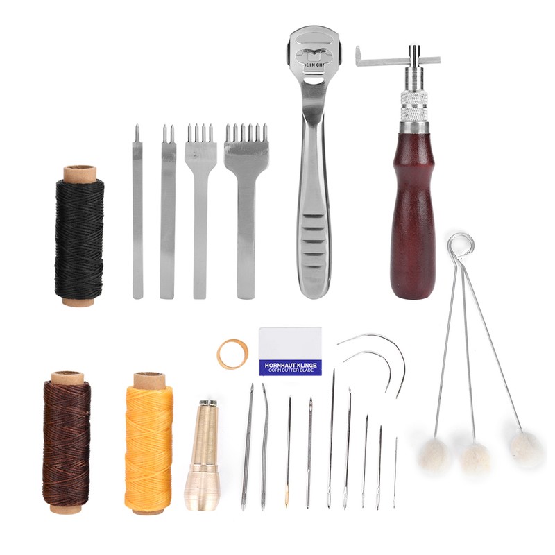 21Pcs DIY Handmade Leather Crochet Hook Needles Sewing Craft Tool