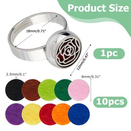 Hobbspring 2 Styles Adjustable Aromatherapy Ring 18mm Stainless Steel Open Cuff Ring Aromatherapy Finger Rings Silver Rings with 10pcs Sponges for Women Men Essential Oils Jewellery