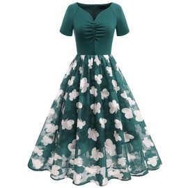 DRESSTELLS Women's Cocktail Dresses for Formal Wedding Guest Church Mother Bride Aline Fit Flare Modest Homecoming Party Evening Dresses DarkGreen L