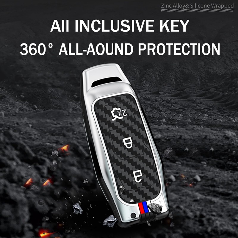 TECART Carbon Texture Smart Remote Key Cover 3 Button Luminous