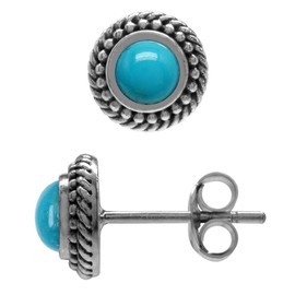 Silvershake Genuine 4mm Arizona American Turquoise 925 Sterling Silver Rope Stud Earrings Jewelry for Women Second or Third Hole