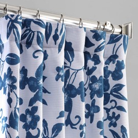 HPD Half Price Drapes BOCH-DLN196-84 Printed Linen Textured Curtain (1 Panel), 50 X 84, Temple Garden Blue