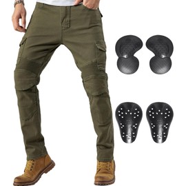CTBQiTom Motorcycle Pants for Men Motocross Riding Pants Motorbike Riding Denim Jeans Adventure Trousers with CE Armor Pads,ArmyGreen,34