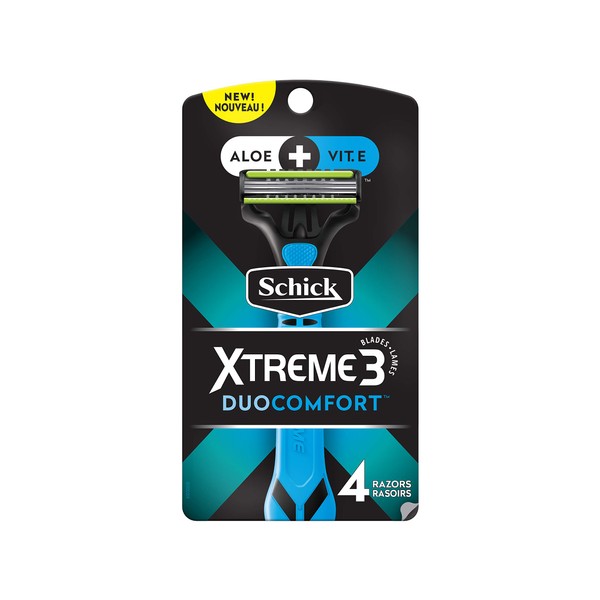 Schick Xtreme 3 Duo Comfort Skin Disposable Razors for Men, Disposable Razors, 4 Count, Pack of 2