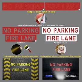 4 pcs 4 Inch FIRE Lane No Parking Stencil-Vinyl Self Adhesive Parking Lot Stencil-Pavement Letter Spray Painting Sticker-6x59 No Parking FIRE Lane Sign for Parking Lot Curb Concrete Asphalt