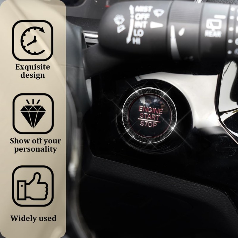 RGOAANC Crystal Rhinestone Engine Start Stop Decoration Ring, Push Button