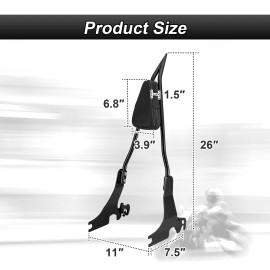 21ST Gloss Black 26" Tall Backrest Sissy Bar For Harley Sportster 883 1200 Iron XL
