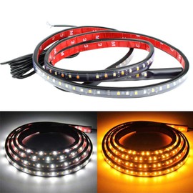 SOCAL-LED LIGHTING Truck LED Running Board Light DRL Side Kick Switchback Strips 60" (150cm) 12V Sequential Flashing Turn Signal Lights, Dual-Color Amber White, Pack of 2