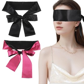 2 PCS Silk Satin Blindfold EyeCover Sleeping Cover, Smooth Soft Adjustable Eye Blindfold, Blindfold for Sleeping Games，150cm/59In, for Napping, Airplane(Black + Black Rose red)