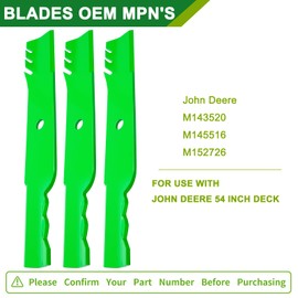 M143520 M145516 M152726 396-719 Mower Blades, Compatible with John De ere 54 inch Deck Ztrak Z375R Z525E Z535M GX255 GX335 GX345 X340 X380 X394 1023 1025R 1026R (3pack)