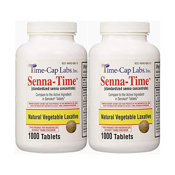 Senna-Time Generic for Senokot Natural Vegetable Laxative Senna 8.6 Mg 1000 Tablets per Bottle Pack of 2 Bottles