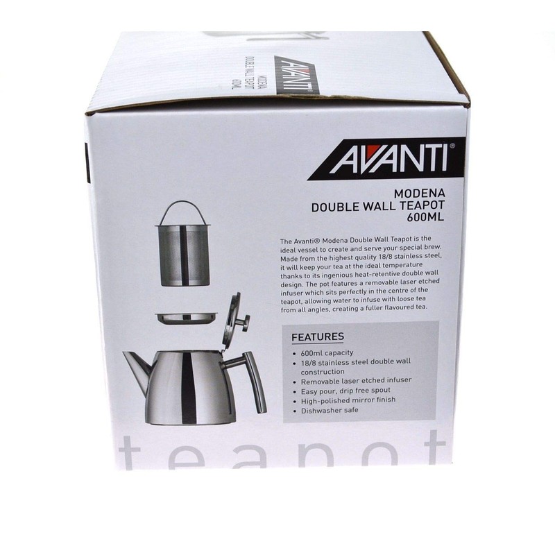 Avanti Modena Double Wall Tea Pot, Silver, 15137