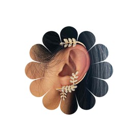 Allereya Vintage Cz Leaf Ear Cuff Earrings Zircon Leaf Ear Climber Crawler Earrings Gold Leaf Cuffs Wrap Earrings Crystal Wreath Earrings No Piercing Clip Earrings Jewelry for Women and Girls(Gold)