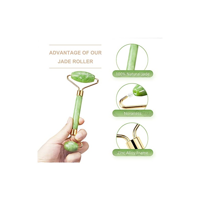 AECW 3-in-1 Natural Jade Roller and Gua Sha Set for
