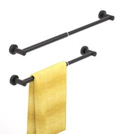 HOMOTEK Towel Bar Adjustable Bathroom Towel Holders, Towel Rod Size from 14 Inch to 24.5 Inch Single Towel Racks, Wall Mount Towel Rail, Hanger Towel Hook for Bathroom, Kitchen(1 Pack, Matte Black)