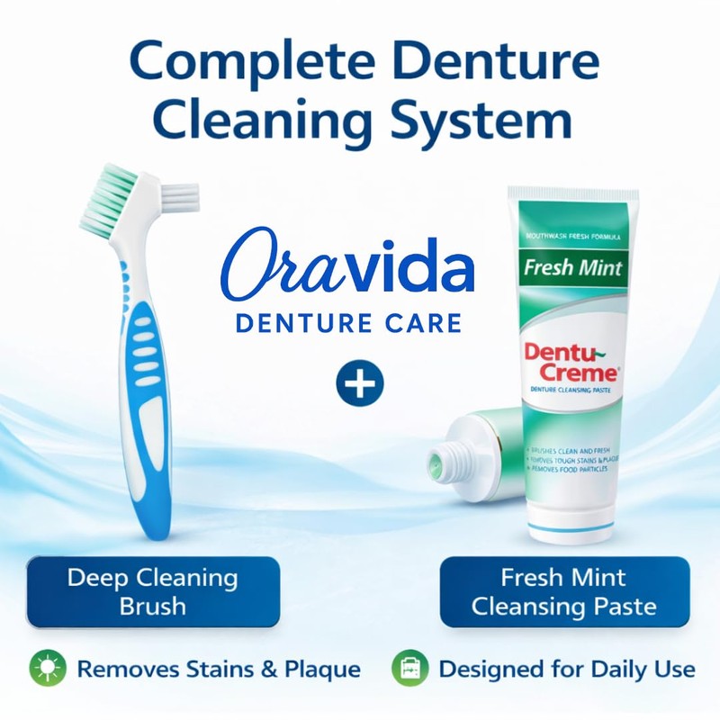 Oravida Denture Cleaning Kit – Denture Brush Bundled with Dentu