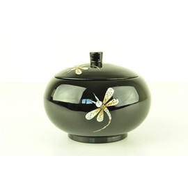 wooden bowl round bowl box jar with lid handmade wood bowl lacquer and inlaid bowl decorative homeware display black large size, H040L