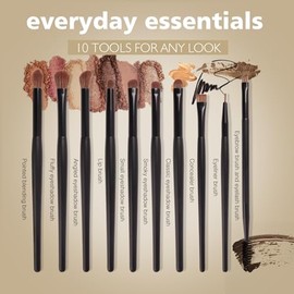 Banidy Pinceles de maquillaje de ojos, 10 brochas de sombra de ojos, juego profesional de brochas de maquillaje con pelos sintéticos suaves y mango de