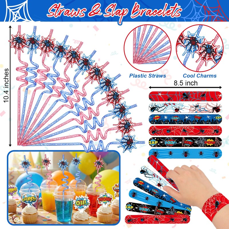 Ohjijinn 146Pcs Spider Party Favors, including Gift Bags, Stickers, Drinking