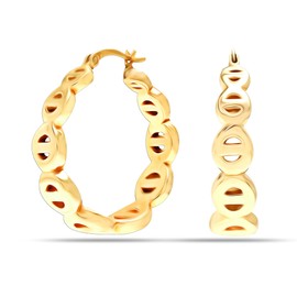 Charmsy 925 Sterling Silver Jewellery Round Chain Link Gold-Plated Hoop Earrings for Teen Women