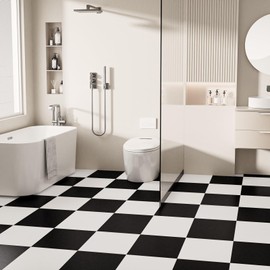 Durteljana Peel and Stick Floor Tiles Vinyl Flooring Roll 23"x 393"/64 Sq.Ft Linoleum Laminate Floor Tile Peel and Stick Self Adhesive Waterproof Black White Plank Sheet Flooring Sticker for Home Room