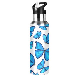 xigua 22 OZ Blue Butterflies Water Bottle with Straw, Sports Water Bottle BPA Free Stainless Steel Water Jugs for Gym, Kitchen, Working, Outdoor