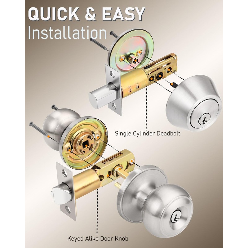 Brotima 3 Pack Keyed Alike Front Door Knob and Deadbolt