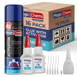 Magic Chems CA Glue with Activator (32 x 3.5 oz + 16 x 16.9 fl oz), Cyanoacrylate Glue and Activator, Super Glue with Activator, CA Glue and Accelerator (16 Pack)