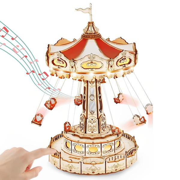 ROKR 3D Wooden Puzzle Model Kits for Children Adults to Build DIY Models Merry Go Round, Swing Ride