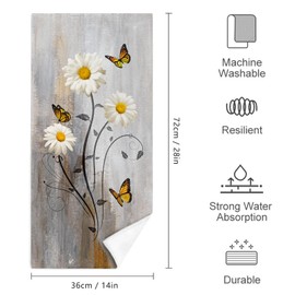 Daisy Flower and Butterfly Hand Towels for Bathroom Decor Set of 2,White Floral Decorative Bath Towels Soft Absorbent Hand Towel for Bathroom Kitchen Home Farmhouse Gym Yoga Spa 14"x28"