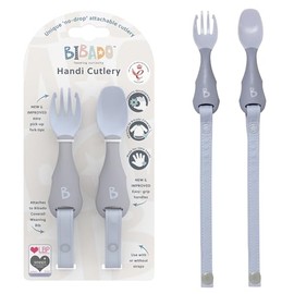 Bibado - Handi Cutlery Set (Mist) - Toddler Cutlery Weaning Set - Baby Spoons & Forks - Use with Coverall Bibs - Detachable Straps - Dishwasher Safe, BPA Free - Baby Essentials - 6 Months to 24 Months