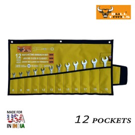 BULL TOOLS Tool Bag Organizer & Wrench Roll Up Pouch, 12 Pocket Waterproof PVC Laminated Ballistic Polyester Canvas, Heavy Duty Carving Tool Storage for DIY & Professionals - (Tools are not included)