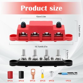 Busbar 12V-48V DC Distribution Block with 4 x M8 Terminal Bolts, 250A BusBar Box for Car, RV, Boat, Yacht, Pack of 2
