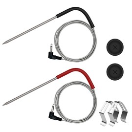 2-Pack Temp Meat Probe Replacement for Pit Boss Pellet Grills and Smokers, 3.5 mm Plug Thermometer Probes with 2 PCS Probe Grommets and Clips