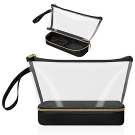 Clear Makeup Bag, Travel Cosmetic Case with Brush Organiser Compartments & Waterproof, Large Capacity Transparent Toiletry Bag for Travel Size Toiletries, Holiday Women & Girls