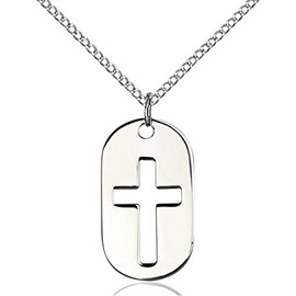 Bonyak Jewelry Sterling Silver Cross Dog Tag Pendant 7/8 x 1/2 inches with Sterling Silver Lite Curb Chain