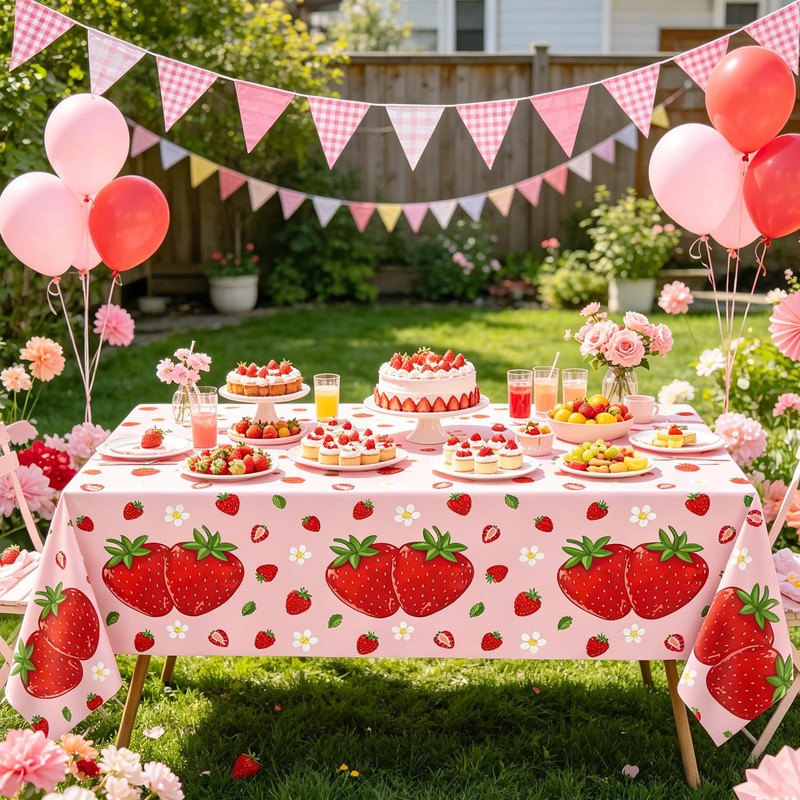 6Pcs Strawberry Party Tablecloth Strawberry Theme Table Cover 51 x