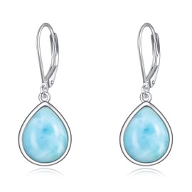 POPLYKE Larimar Earrings for Women Sterling Silver Larimar Dangle Earrings Larimar Jewelry Gift for Women (teardrop larimar)