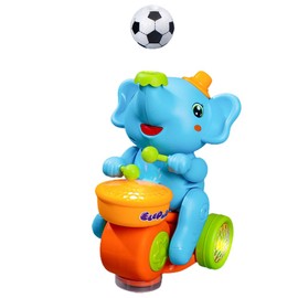Miracland Drumming Elephant Car Toy, Multifunctional Elephant Musical Toy Blow Floating Ball Toy Elephant Tricycle Toy with Universal Wheel, Lights and Music, 2 Foam Balls (Blue)
