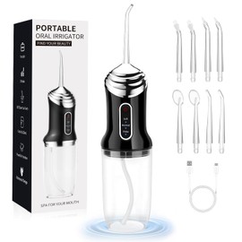 Irrigador Bucal, Limpieza Dental Portatil 320ml, 3 Modos de Limpieza y 8 Puntas, Flosser Dental Agua, Irrigador oral recargable USB, IPX7 impermeable, Ideal para Viajar y para Uso Doméstico (Negro)