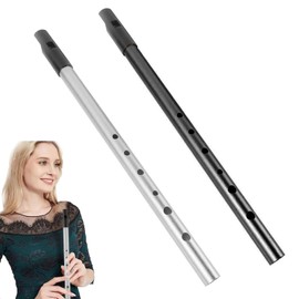 DOOCECIY 2 PCS Tin Whistle D, Penny Whistle for Traditional Celtic Music(Black,Silver)