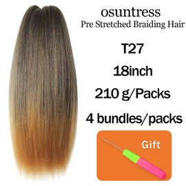 Osuntress Braiding Hair Pre Stretched 18 Inch 4 Packs, Long Hair Extensions for Braids, Synthetic Braiding Hair Prestretched T27(Ombre Honey Blonde)